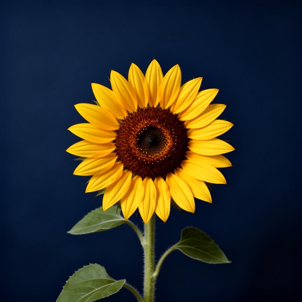 Sunflower against a deep navy backdrop
